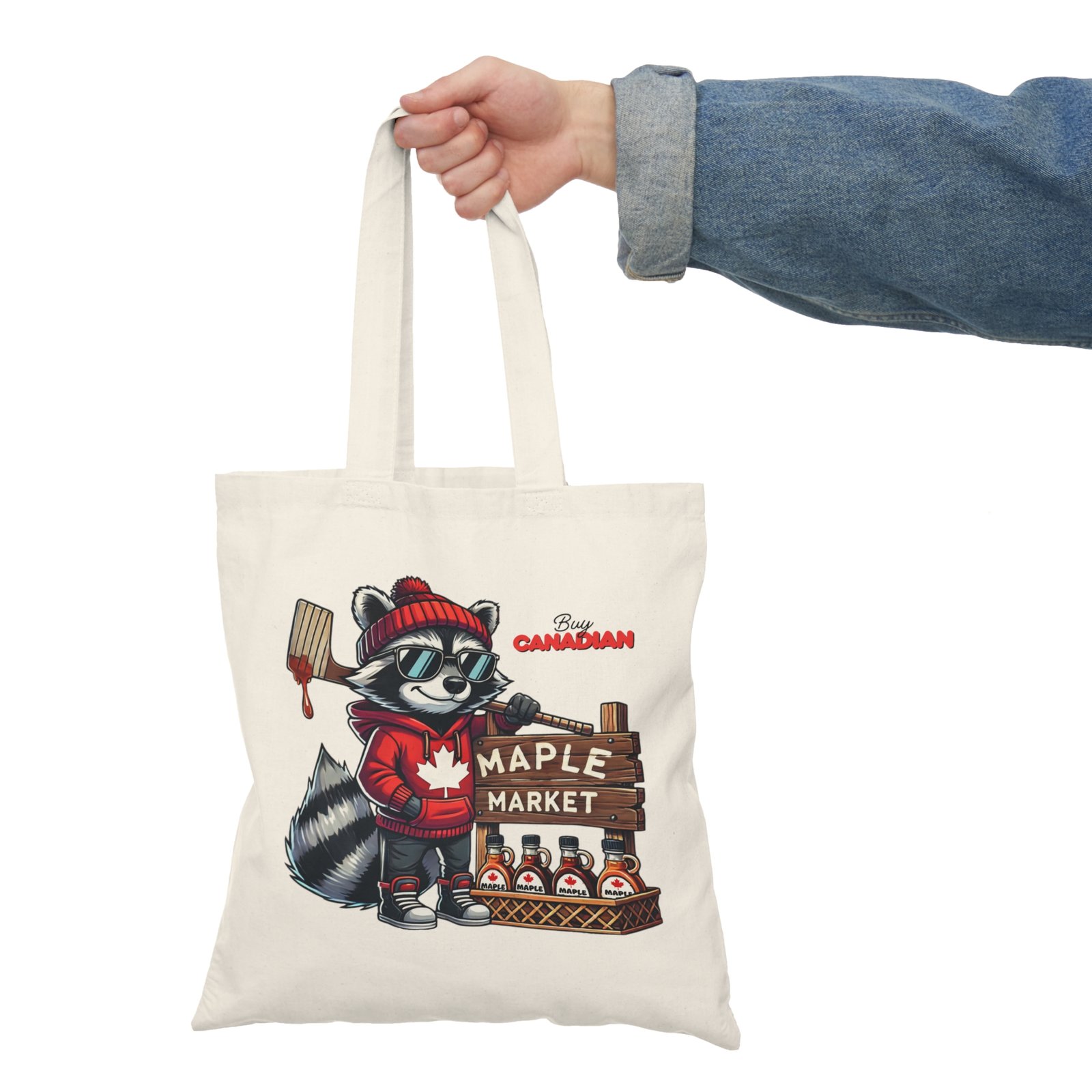 🍁 Buy Canadian Maple Market Raccoon Tote 🦝 | Double-Sided Print 🛍️ Eco-Friendly - Image 3