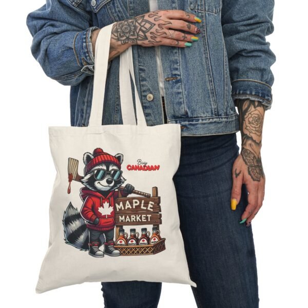 🍁 Buy Canadian Maple Market Raccoon Tote 🦝 | Double-Sided Print 🛍️ Eco-Friendly - Image 2