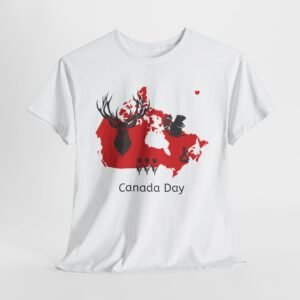 Canada Day T-Shirt with Red Map and Wildlife Icons 🇨🇦🦌