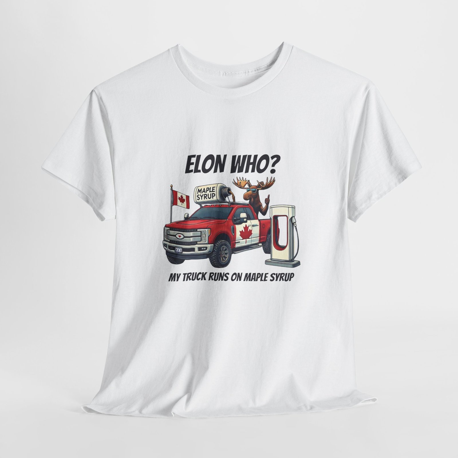 Elon Who? Funny Canadian Maple Syrup Truck Tee, Gift for Maple Lovers - Image 3