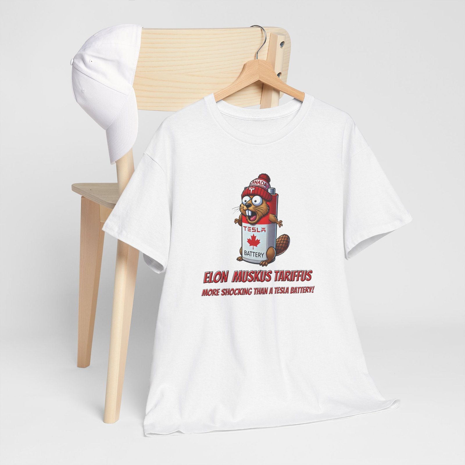 Elon Musk Tariffs Parody T-Shirt. More Shocking Than a Tesla Battery. Funny Canadian Tee - Image 4