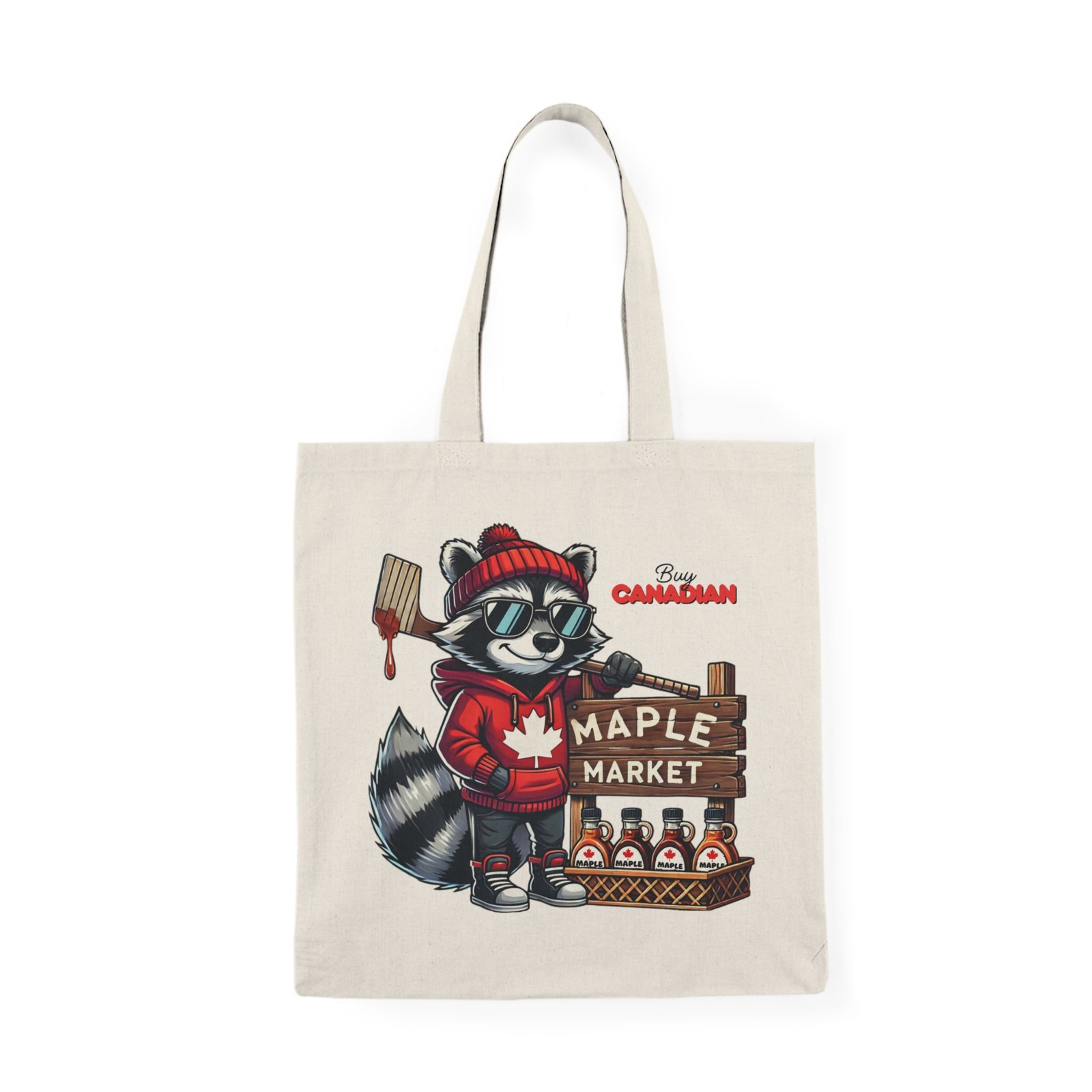 🍁 Buy Canadian Maple Market Raccoon Tote 🦝 | Double-Sided Print 🛍️ Eco-Friendly