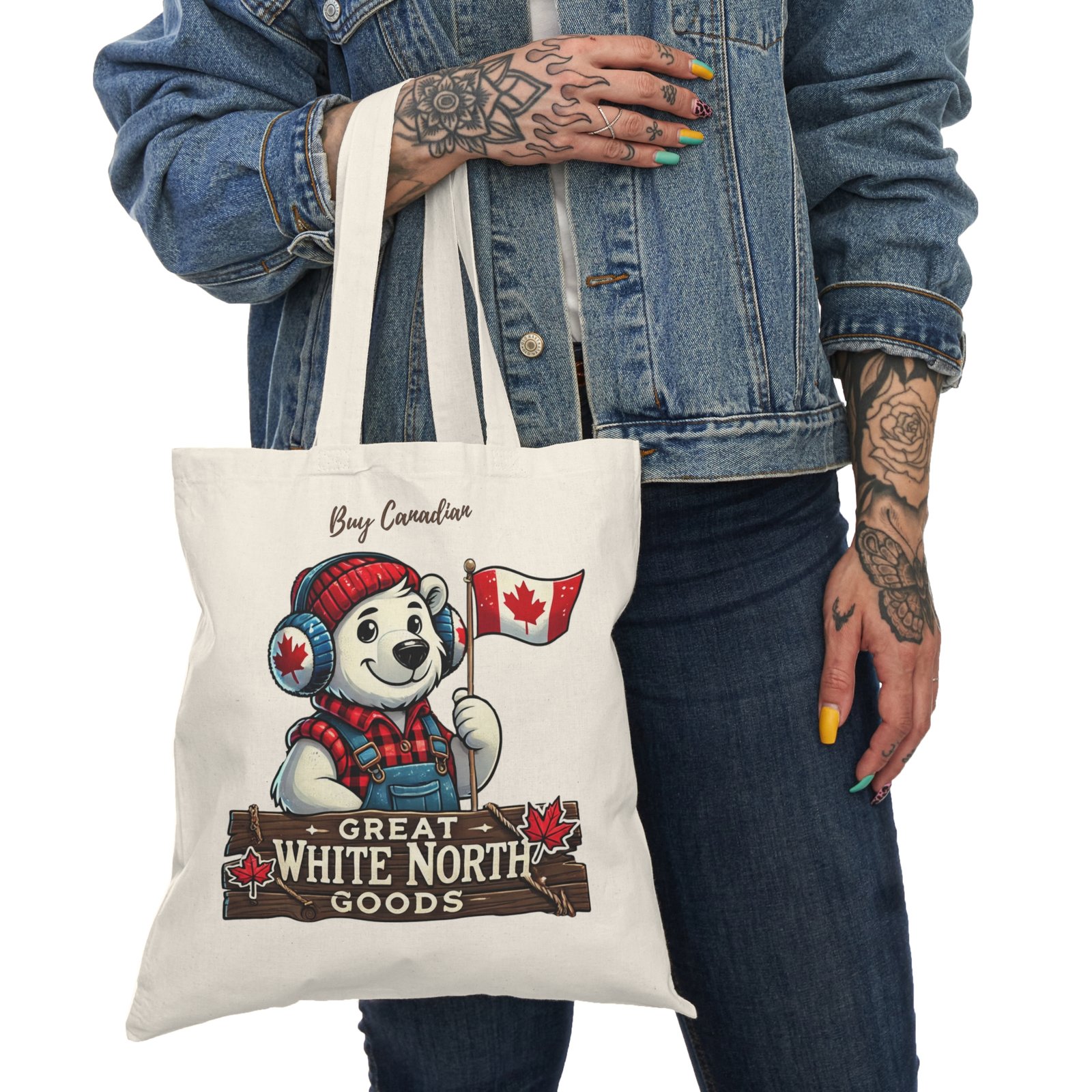 🍁 Great White North Goods Tote Bag | Buy Canadian 🇨🇦 | Double-Sided Eco Tote 🐻❄️ - Image 2